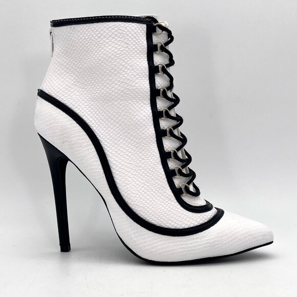 ShoeDazzle Dangerous Booties Womens Size 9 White Multi Back Zipper & Lace-Up New - Picture 8 of 16